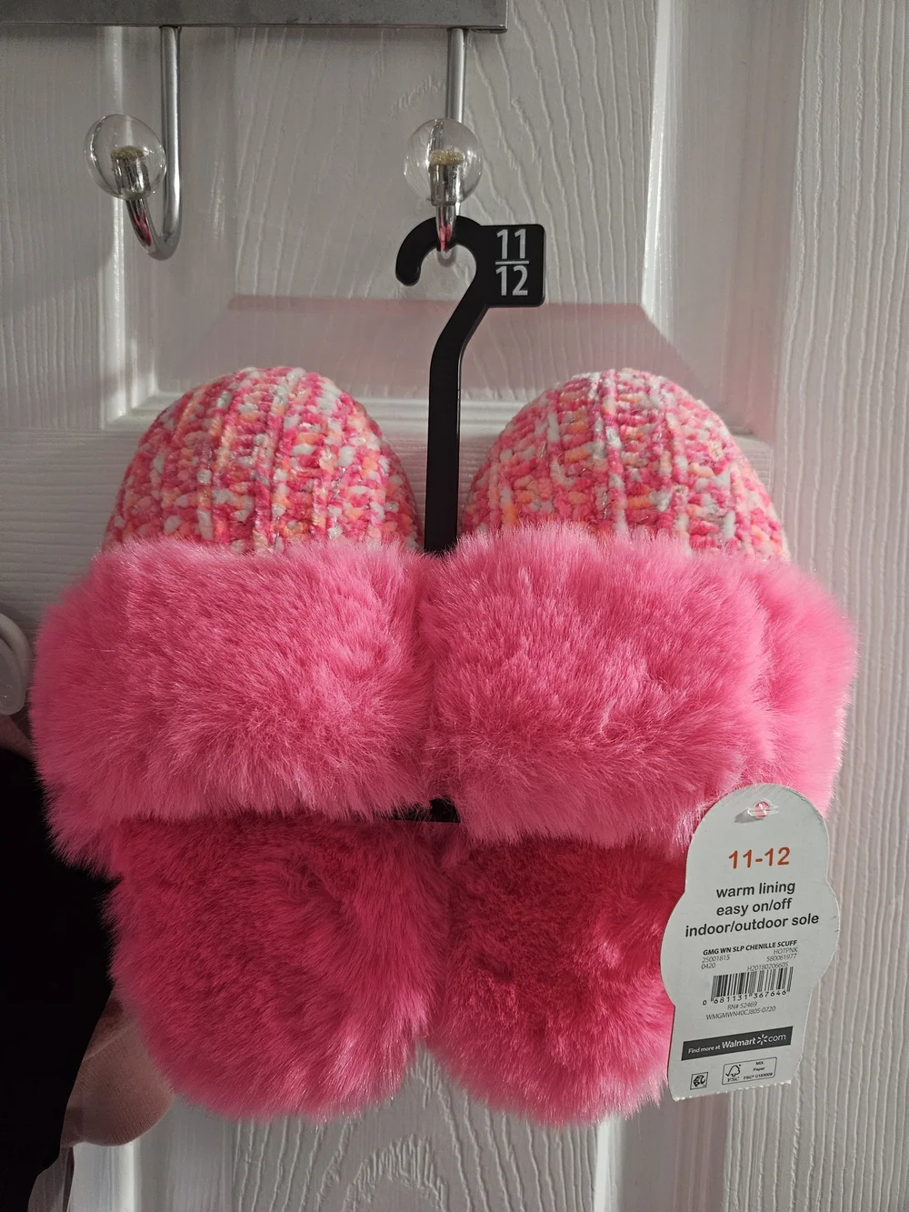 wonder nation Hot Pink Plush Slide Slippers for Kids - Cozy Faux Fur